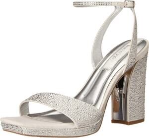 New In Box Franco Sarto Women's Daffy Dress Sandal Platinum Metallic Silver 9 M